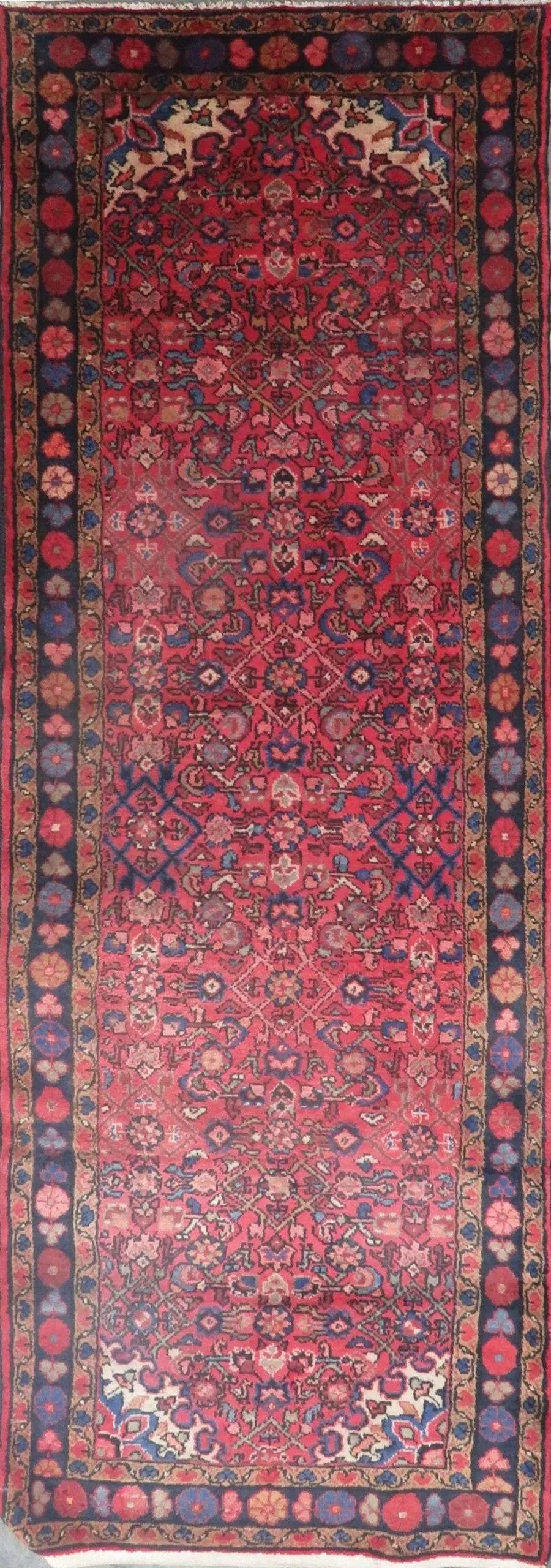 One Of The Kind Hand-Knotted Persian Wool Rug _ Luxurious Vintage Design, 10'0" x 3'3", Artisan Crafted
